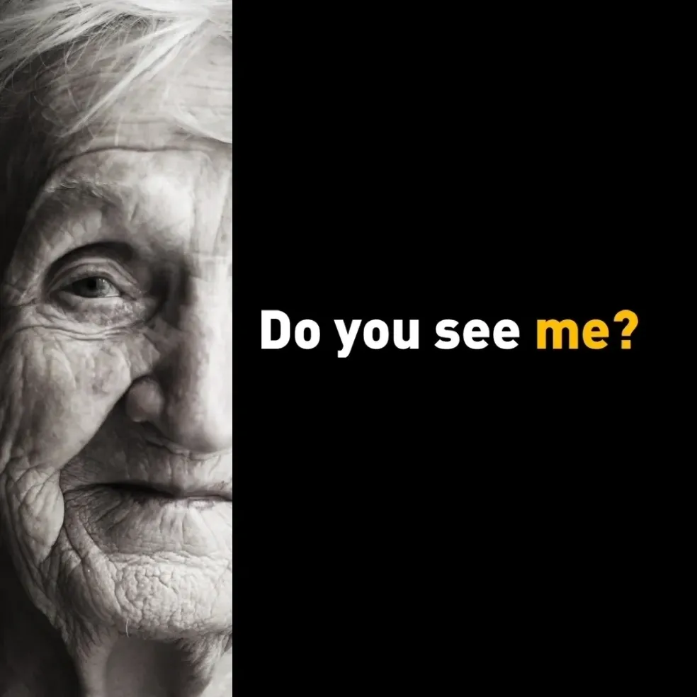 Fight for Better Aged Care campaign: an older woman’s face beside the words Do you see me?